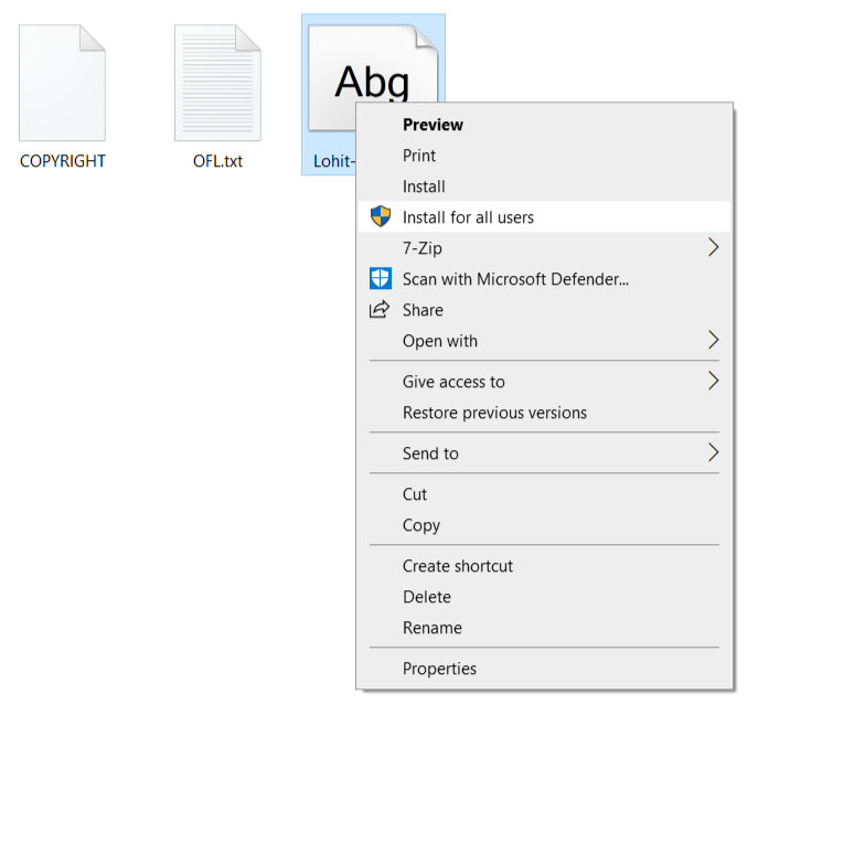 Right click Install option on Windows 10